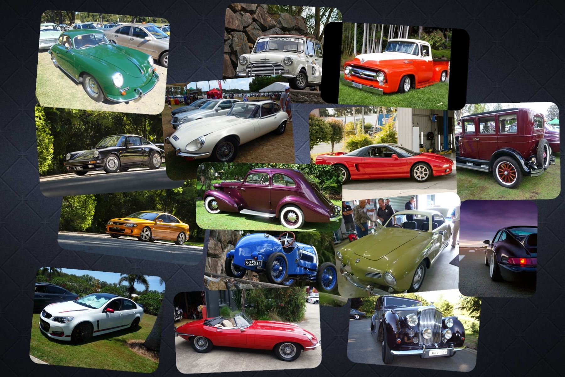 Collage of show vehicles